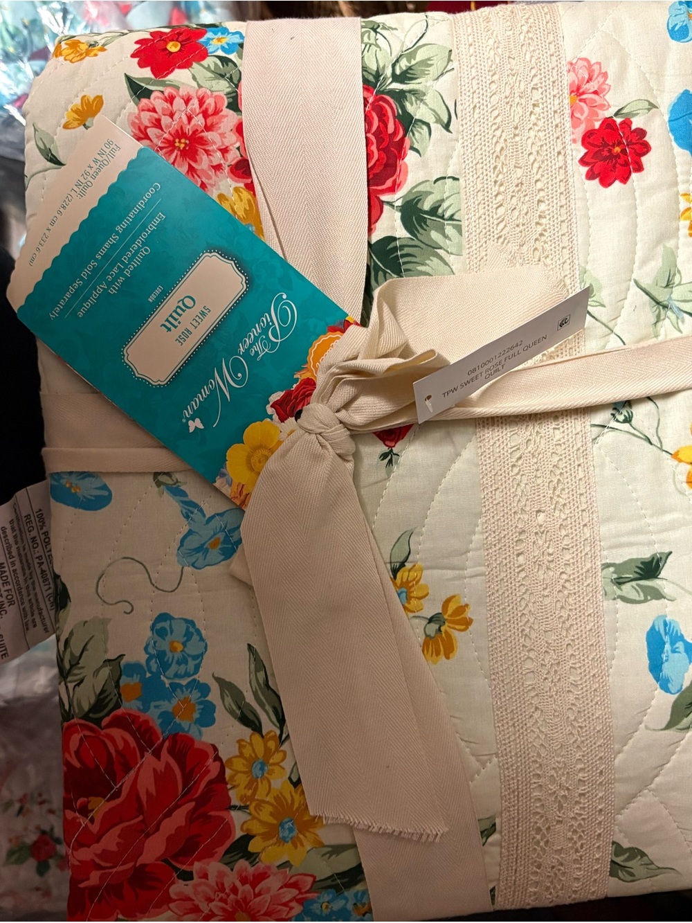 The Pioneer Woman Floral Quilt in Cream, Red, Blue, Yellow, Green